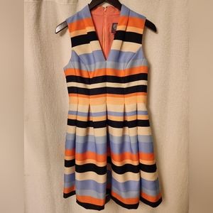 Vince Camuto Sleeveless Multi Color Striped Dress Size 8 Petite With Pockets
